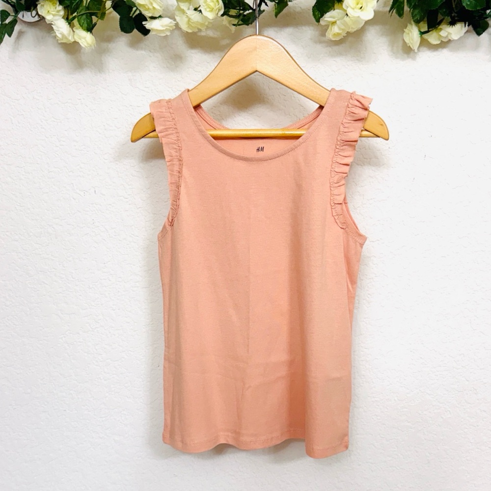 H&M • Peach Crewneck Ruffle Capped Sleeve Pastel Lightweight Cotton Tank Top